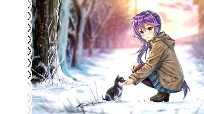 下雪天的少女与狗