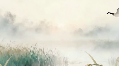 墨画古风山水带鱼屏