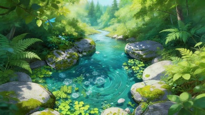 潺潺溪水绿叶