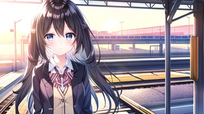 可爱列车站台少女