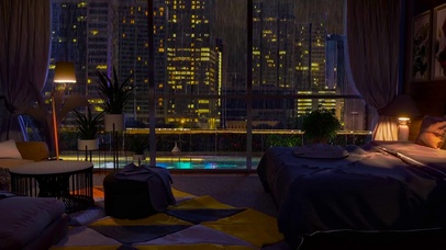 城市雨夜 舒适的卧室