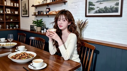 悠闲美好时光喝咖啡的小美女2