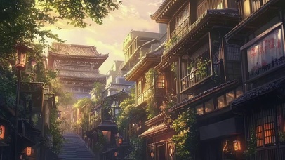 黄昏落日唯美古城建筑