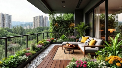 【雨景】宽敞的绿植阳台