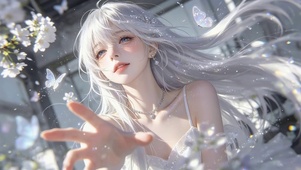 治愈鲜花引蝶女孩