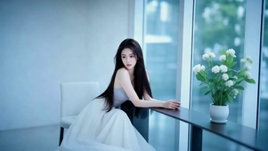 清雅风窗台前长发美女