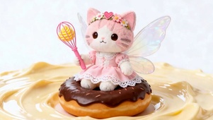 坐在甜甜圈可爱猫咪