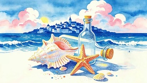 护眼油画海景