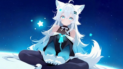 星空下的白发狐耳美少女