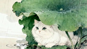 雨天躲雨猫咪