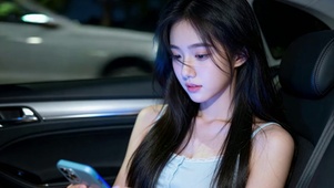 超写实失恋美女在车内黯然神伤