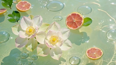 水波白荷花与西柚