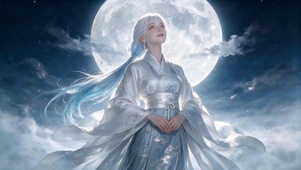 白发女子月下伫立