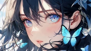 蓝蝶少女动漫插画