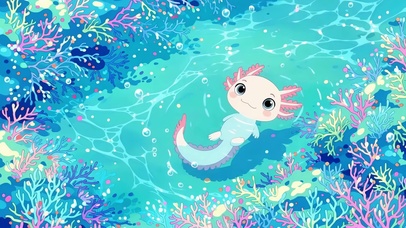 青蓝海水中的美西螈