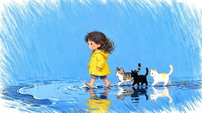 趣味踩点~小女孩与三只小猫咪~