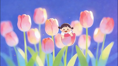 小女孩与郁金香