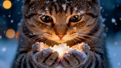 雪中暖光治愈萌猫