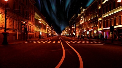 唯美城市夜空极光