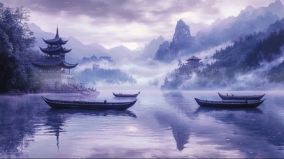 紫色朦胧国风山水古镇