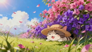 可爱草帽猫咪