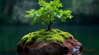 护眼绿景雨天双屏