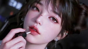 涂口红的时尚少女