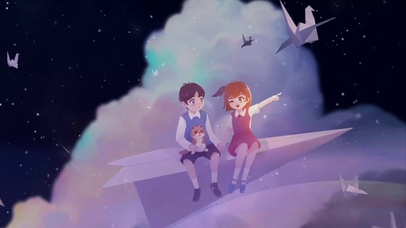 纸飞机上的小男孩女孩