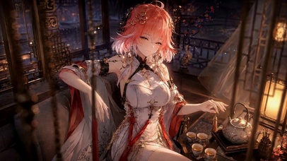 红发旗袍古风二次元美少女