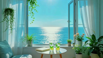 清新氛围感海景窗景