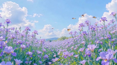 护眼蓝天下紫色花田