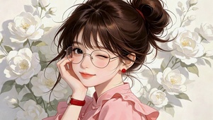 山茶花旁眨眼美少女