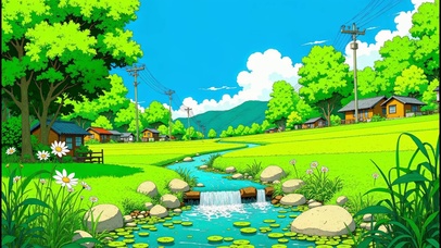 护眼河流稻田村庄