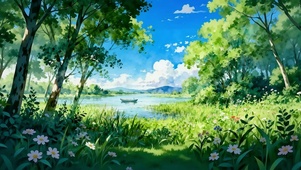 护眼绿景树木河流