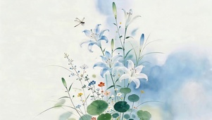 蓝调国风水彩花影