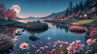 宁静夜晚湖水