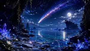 梦幻月夜流星星空海湾