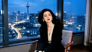 观景大窗旁的气质美女