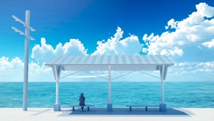 蓝天海边车站
