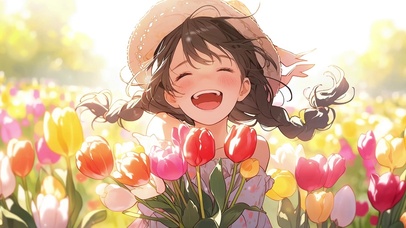 治愈笑容郁金香女孩