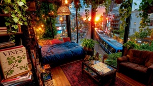 落日城市窗边治愈小屋