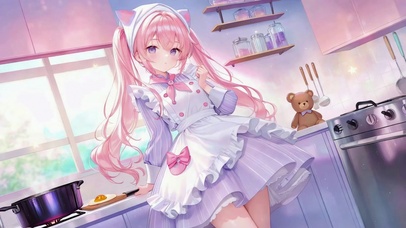 软萌粉发厨房女仆少女