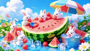 夏日吃瓜萌兔