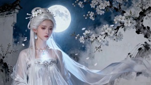 月夜樱花古风白发美人