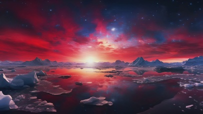 唯美晚霞中的北极冰川