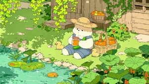 池塘边的农夫小熊