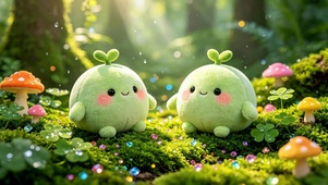软萌绿色小萌物林间草地