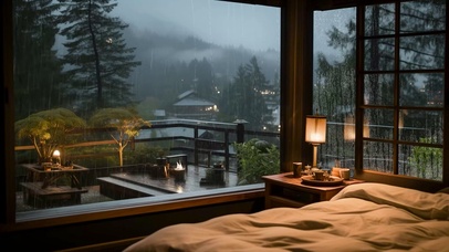 雨天安静古镇木屋卧室