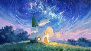 星空下鲜花小屋