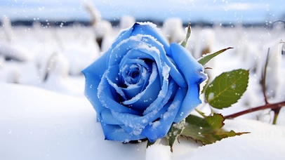 雪中唯美蓝玫瑰